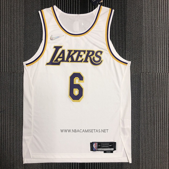 Camiseta Los Angeles Lakers LeBron James NO 6 Association Autentico Blanco